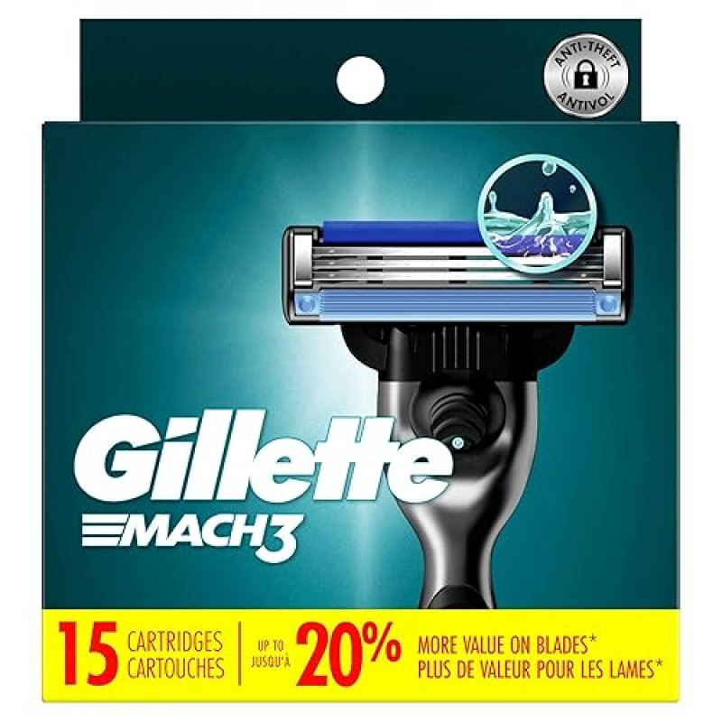 GILLETTE MACH3 RAZOR BLADES FOR MEN PACK OF 15 REPLACEMENT RAZOR BLADE REFILLS