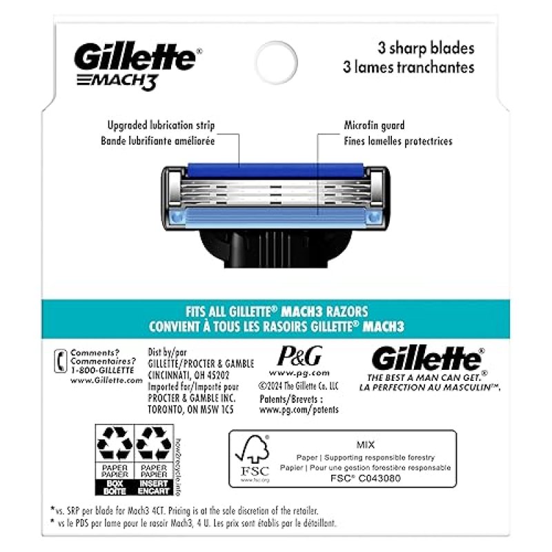 GILLETTE MACH3 RAZOR BLADES FOR MEN PACK OF 15 REPLACEMENT RAZOR BLADE REFILLS