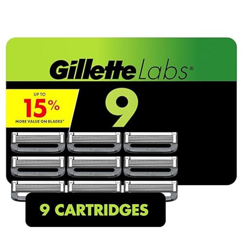 GILLETTE LABS 9 COUNT 5-BLADE RAZOR BLADE REFILLS FOR HEATED RAZORS EXFOLIATING BAR