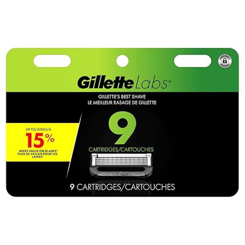 GILLETTE LABS 9 COUNT 5-BLADE RAZOR BLADE REFILLS FOR HEATED RAZORS EXFOLIATING BAR