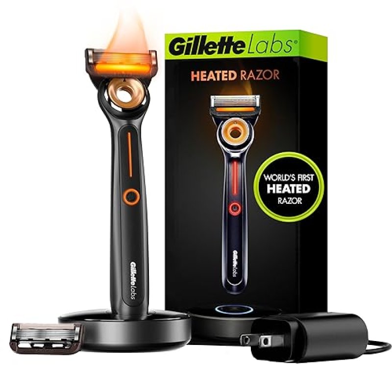 GILLETTE LABS HEATED RAZOR FOR MEN STARTER KIT WITH 1 HANDLE, 2 BLADES CHARGING DOCK