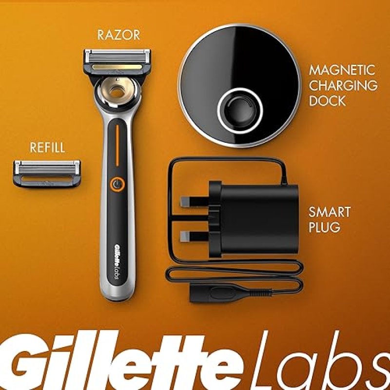 GILLETTE LABS HEATED RAZOR FOR MEN STARTER KIT WITH 1 HANDLE, 2 BLADES CHARGING DOCK
