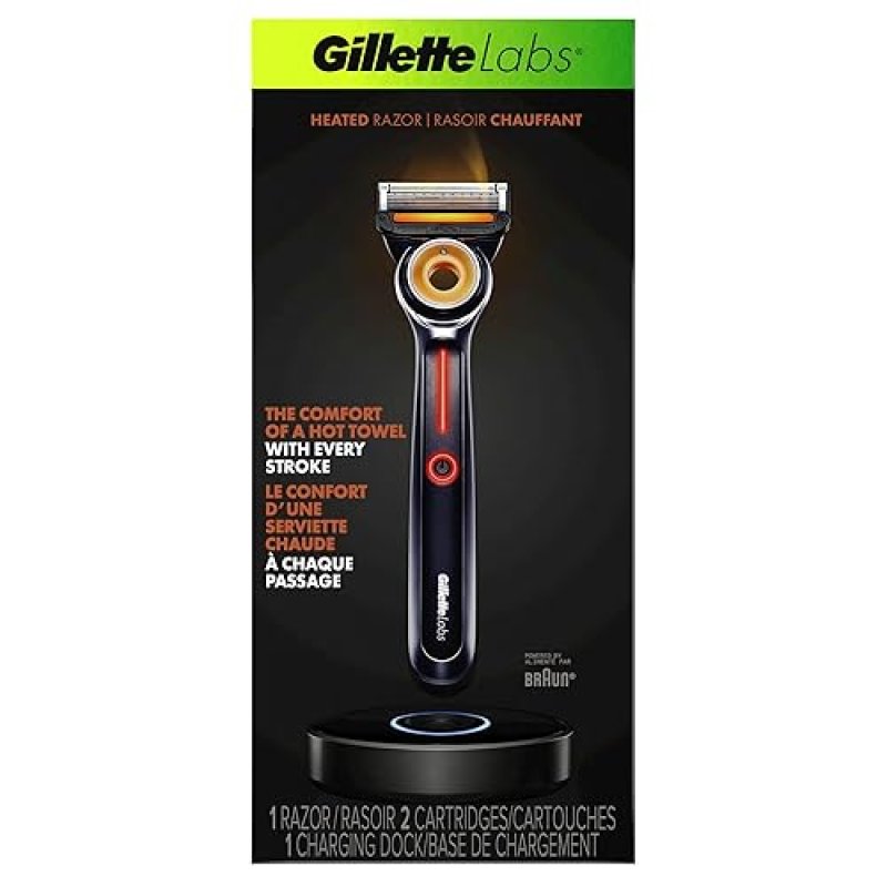 GILLETTE LABS HEATED RAZOR FOR MEN STARTER KIT WITH 1 HANDLE, 2 BLADES CHARGING DOCK