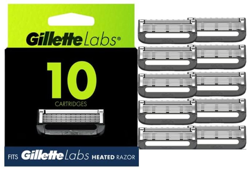 GILLETTE LABS MENS RAZOR BLADE REFILLS WITH EXFOLIATING BAR, 10 CARTRIDGES COMPATIBLE RAZOR