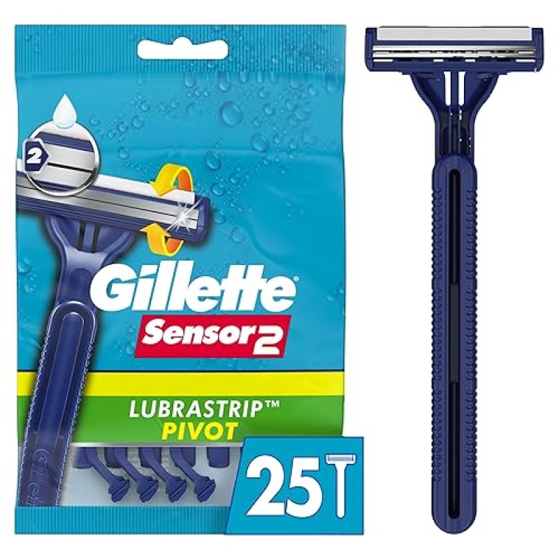 GILLETTE SENSOR2 MENS DISPOSABLE RAZORS WITH PIVOTING HEAD, 25 COUNT PACK
