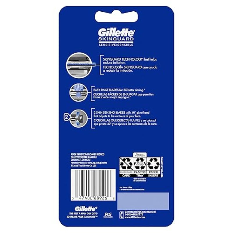 GILLETTE SKINGUARD MEN S RAZORS, 4 COUNT SENSITIVE SKIN SHAVING RAZOR FOR MEN