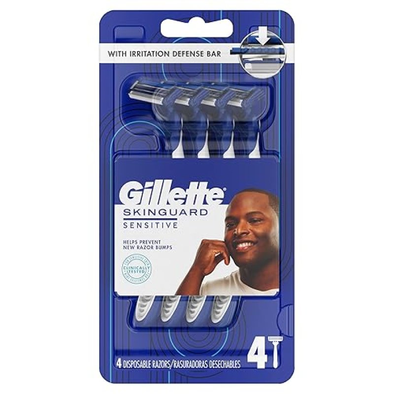 GILLETTE SKINGUARD RAZORS FOR MEN, 4 COUNT SENSITIVE SKIN SHAVING RAZOR PACK