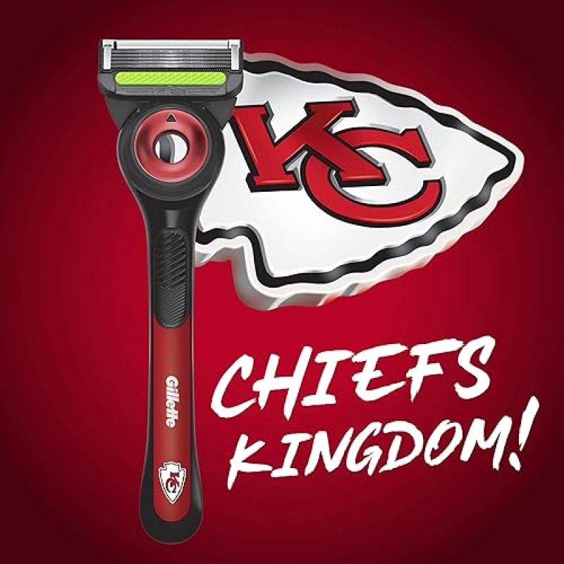 GILLETTE LABS NFL CHIEFS EDITION SHAVING RAZOR FOR MEN WITH EXFOLIATING BAR BLADE REFILL
