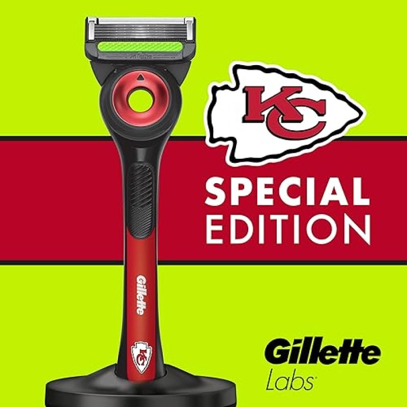 GILLETTE LABS NFL CHIEFS EDITION SHAVING RAZOR FOR MEN WITH EXFOLIATING BAR BLADE REFILL