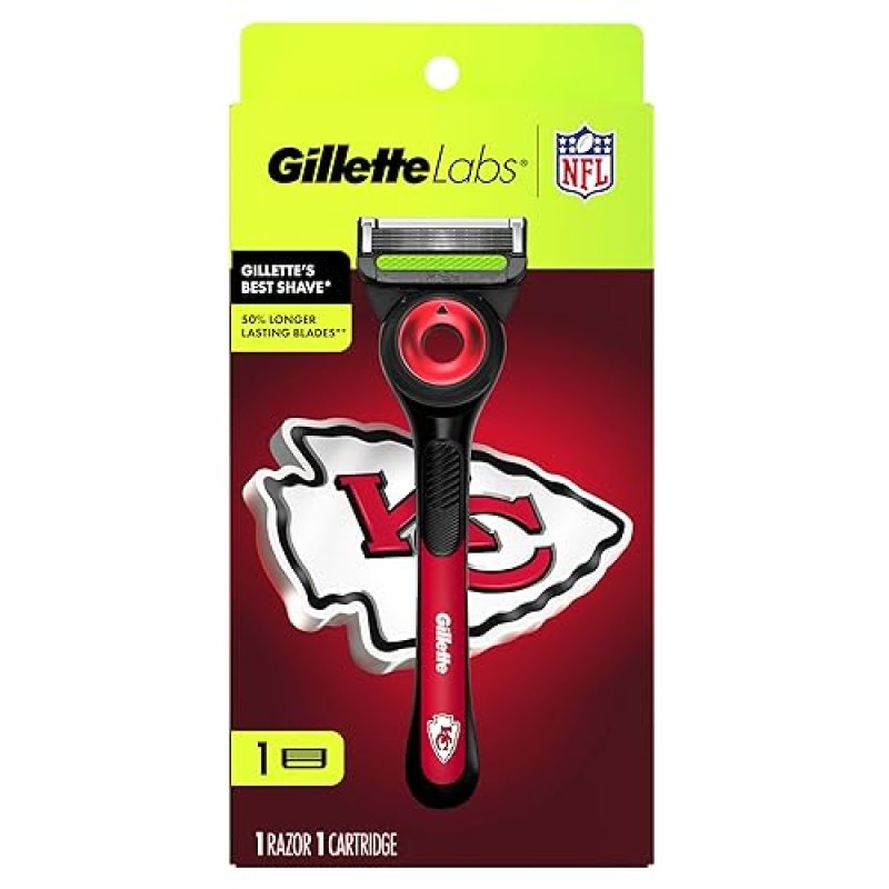 GILLETTE LABS NFL CHIEFS EDITION SHAVING RAZOR FOR MEN WITH EXFOLIATING BAR BLADE REFILL