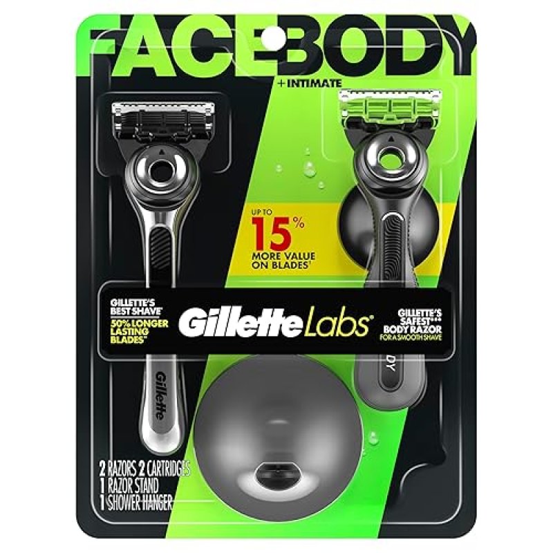 GILLETTE LABS RAZOR DUO PACK WITH FACE RAZOR, BODY INTIMATE RAZOR, AND 2 BLADE REFILLS