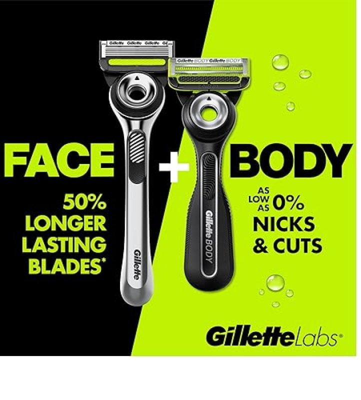 GILLETTE LABS RAZOR DUO PACK WITH FACE BODY RAZORS 4 BLADE REFILLS 2 FACE, 2 BODY