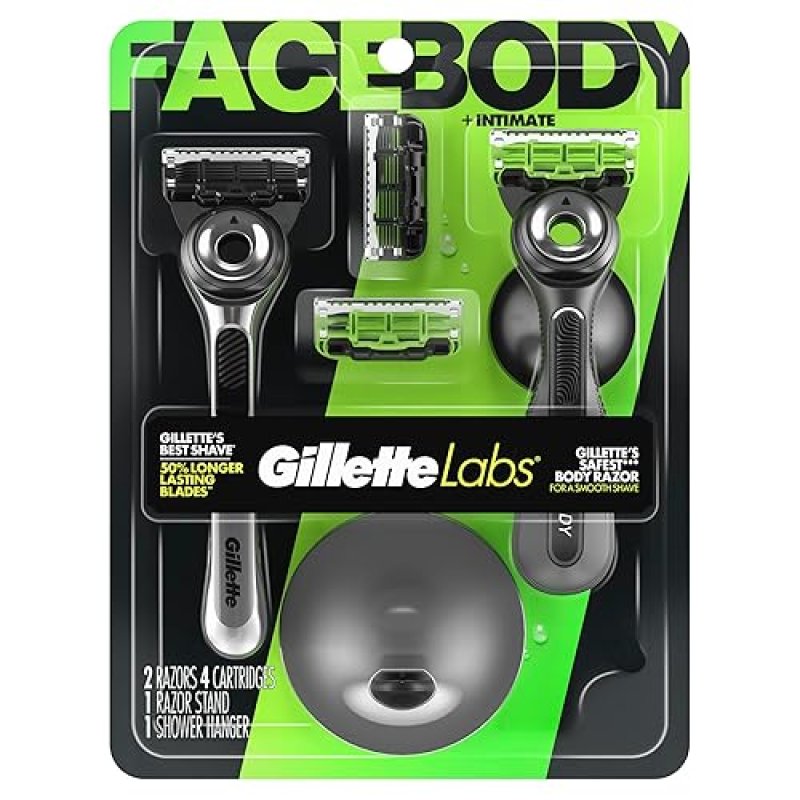 GILLETTE LABS RAZOR DUO PACK WITH FACE BODY RAZORS 4 BLADE REFILLS 2 FACE, 2 BODY