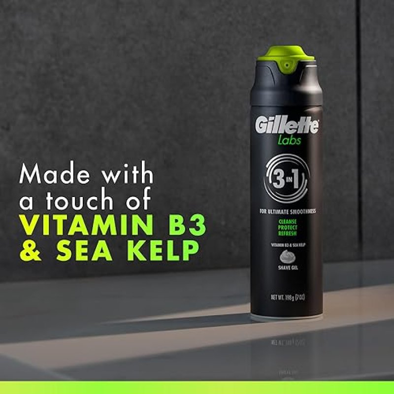 GILLETTE LABS RAPID FOAMING SHAVING GEL FOR MEN ALCOHOL PARABEN-FREE, VITAMIN B3, 7 OZ