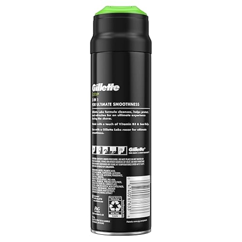 GILLETTE LABS RAPID FOAMING SHAVING GEL FOR MEN ALCOHOL PARABEN-FREE, VITAMIN B3, 7 OZ