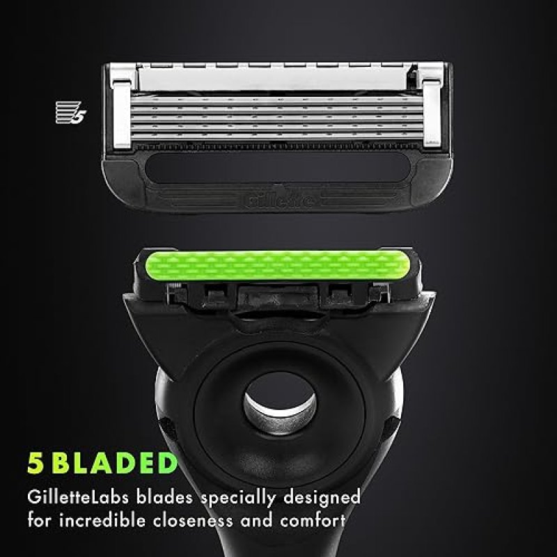 GILLETTE LABS MENS RAZOR SHAVING KIT WITH EXFOLIATING BAR, 1 HANDLE, 2 BLADES MAGNETIC STAND