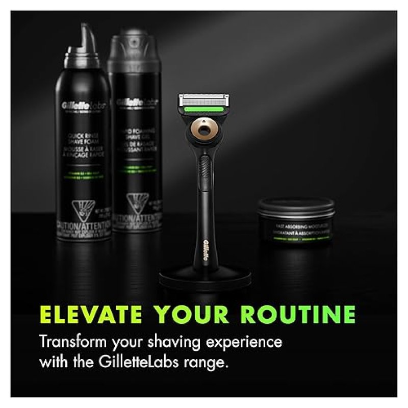 GILLETTE LABS MENS RAZOR SHAVING KIT WITH EXFOLIATING BAR, 1 HANDLE, 2 BLADES MAGNETIC STAND
