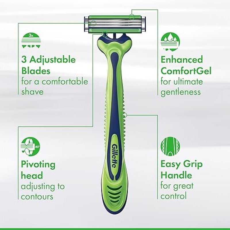 GILLETTE SENSOR3 SENSITIVE MENS DISPOSABLE RAZORS, PACK OF 4 FOR SMOOTH SHAVING