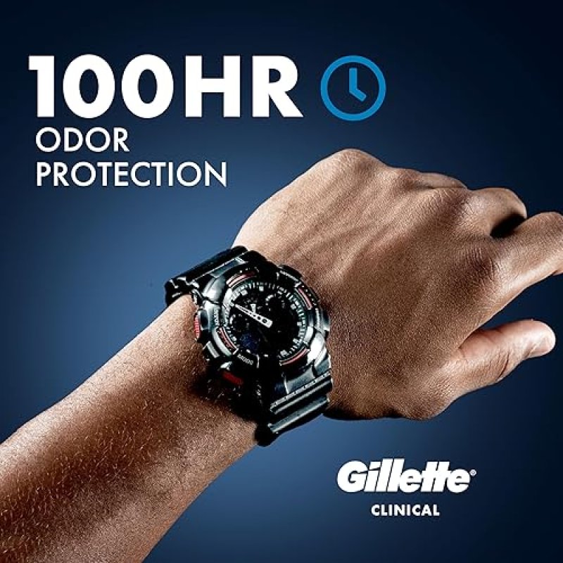 GILLETTE CLINICAL STRENGTH ANTIPERSPIRANT DEODORANT FOR MEN, 100HR SWEAT ODOR PROTECTION, CLEAR GEL,