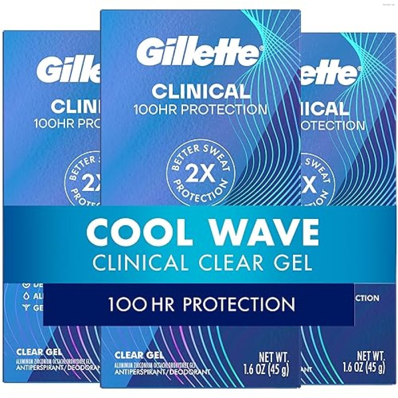 GILLETTE CLINICAL ANTIPERSPIRANT FOR MEN, 100HR SWEAT ODOR PROTECTION, CLEAR GEL, 3-PACK