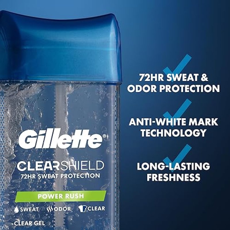 GILLETTE MEN S ANTIPERSPIRANT DEODORANT CLEAR GEL 72HR SWEAT ODOR PROTECTION POWER RUSH 3.8OZ 2-PACK
