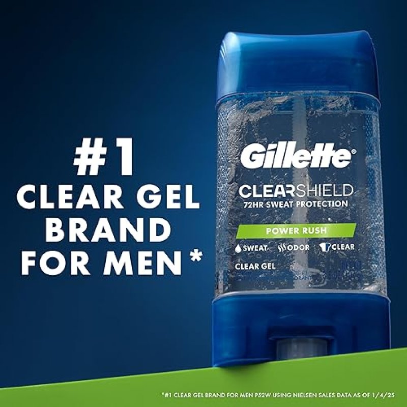 GILLETTE MEN S ANTIPERSPIRANT DEODORANT CLEAR GEL 72HR SWEAT ODOR PROTECTION POWER RUSH 3.8OZ 2-PACK