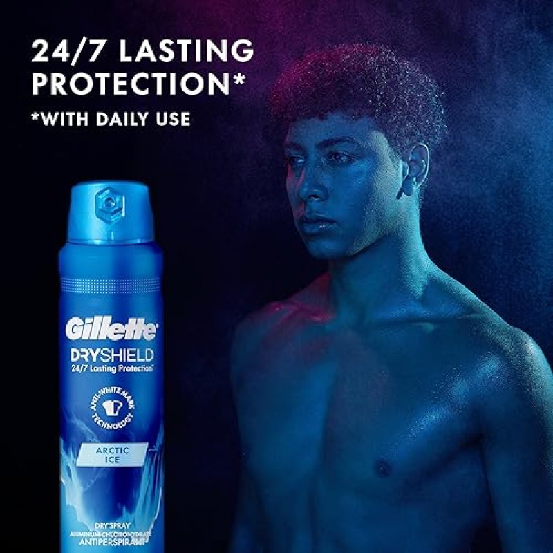 GILLETTE DRY SPRAY ANTIPERSPIRANT FOR MEN 24 7 SWEAT ODOR PROTECTION ARCTIC ICE 4.3 OZ 3-PACK