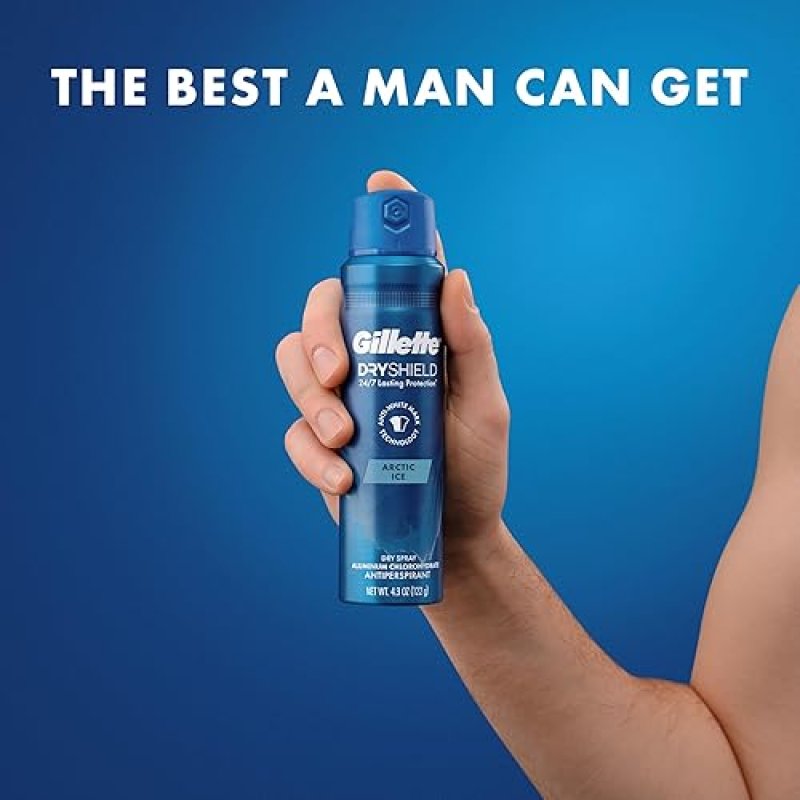 GILLETTE DRY SPRAY ANTIPERSPIRANT FOR MEN 24 7 SWEAT ODOR PROTECTION ARCTIC ICE 4.3 OZ 3-PACK