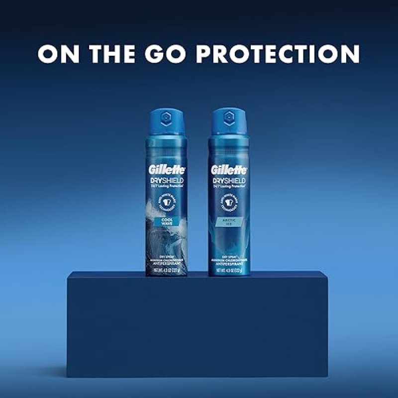 GILLETTE DRY SPRAY ANTIPERSPIRANT FOR MEN 24 7 SWEAT ODOR PROTECTION ARCTIC ICE 4.3 OZ 3-PACK