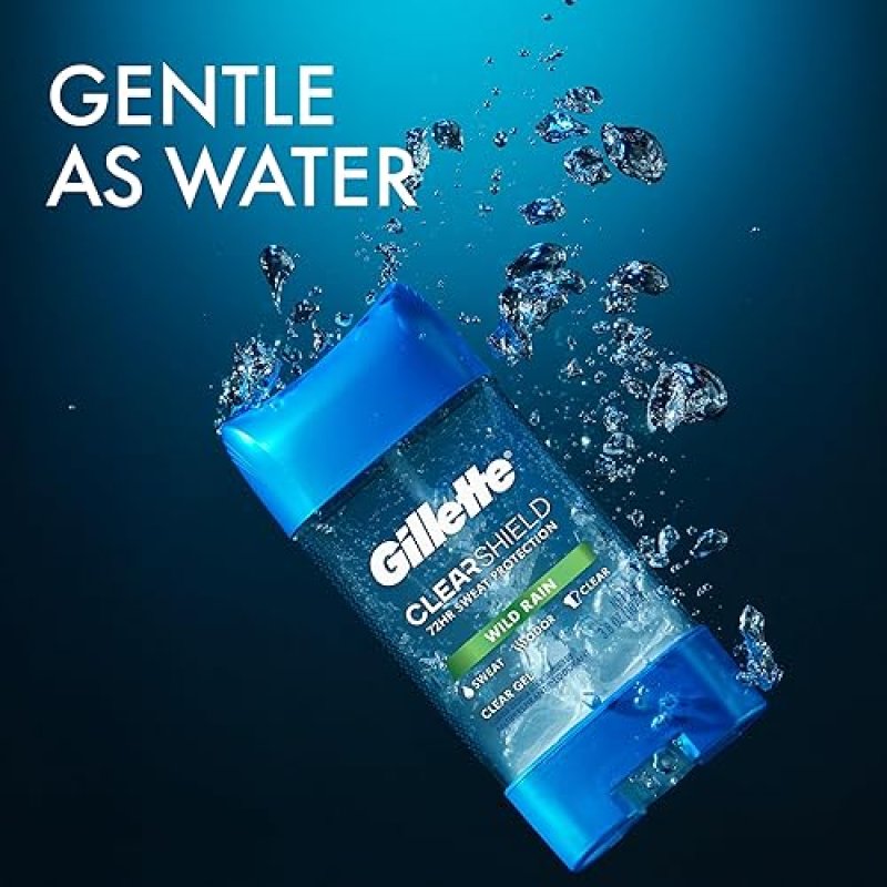 GILLETTE MEN S ANTIPERSPIRANT CLEAR GEL WILD RAIN SCENT 72HR SWEAT ODOR PROTECTION 3.8 OZ