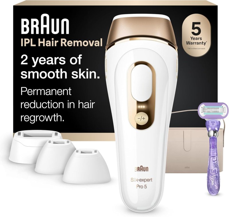 BRAUN SILK EXPERT PRO 5 IPL HAIR REMOVAL FOR WOMEN MEN, PERMANENT AT-HOME LASER, 4 HEADS