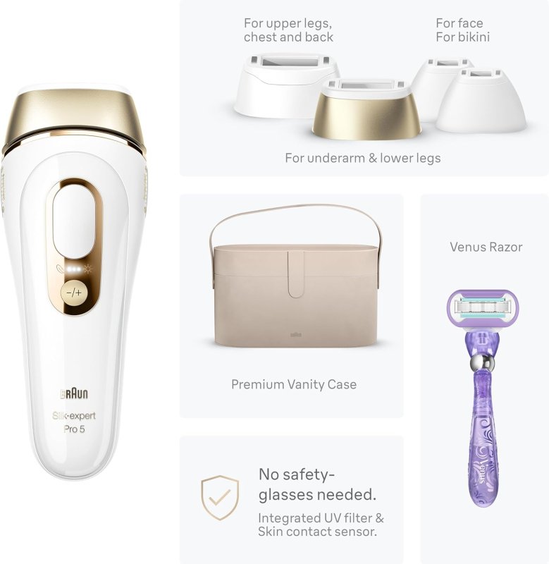 BRAUN SILK EXPERT PRO 5 IPL HAIR REMOVAL FOR WOMEN MEN, PERMANENT AT-HOME LASER, 4 HEADS