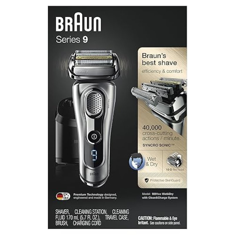 BRAUN ELECTRIC RAZOR FOR MEN FOIL SHAVER WITH TRIMMER, RECHARGEABLE WET DRY, CLEAN STATION