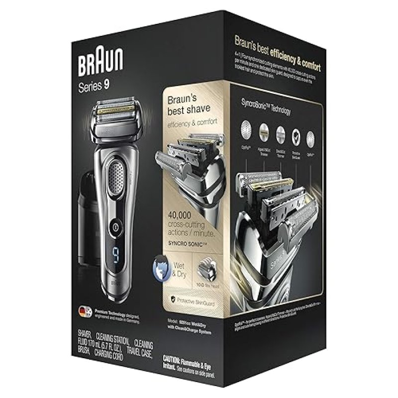 BRAUN ELECTRIC RAZOR FOR MEN FOIL SHAVER WITH TRIMMER, RECHARGEABLE WET DRY, CLEAN STATION
