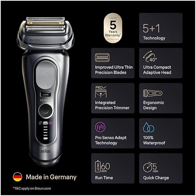 BRAUN SERIES 9 PRO ELECTRIC RAZOR FOR MEN WITH PRECISION TRIMMER CHARGING STAND 9617S