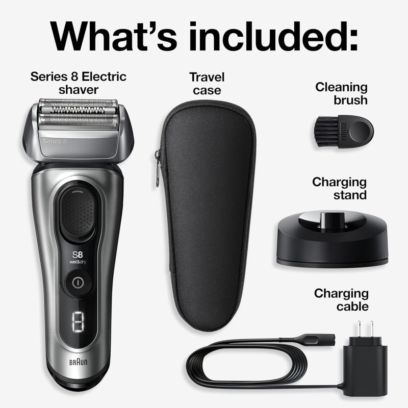 BRAUN SERIES 8 ELECTRIC RAZOR 8517S - 4 1 SHAVING ELEMENTS, PRECISION TRIMMER, WET DRY