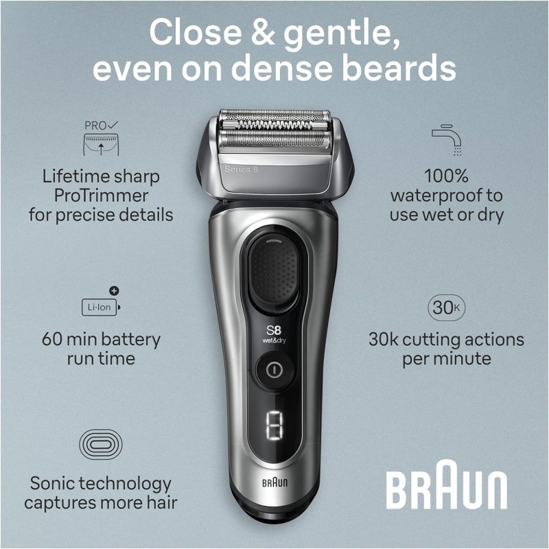 BRAUN SERIES 8 ELECTRIC RAZOR 8517S - 4 1 SHAVING ELEMENTS, PRECISION TRIMMER, WET DRY