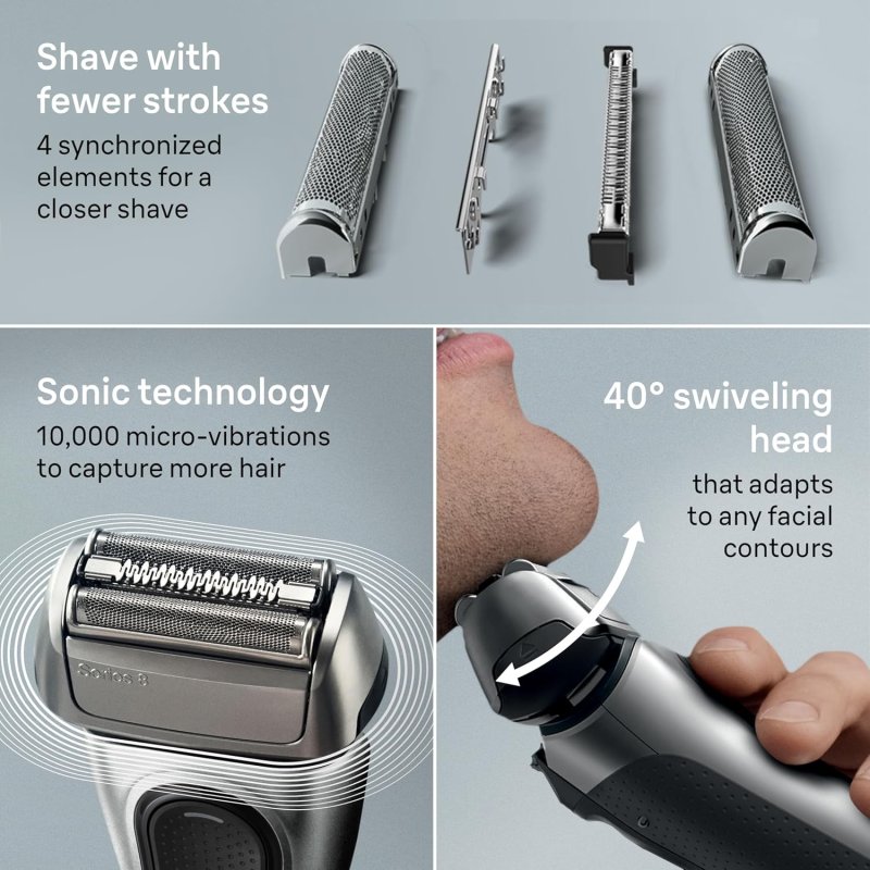 BRAUN SERIES 8 ELECTRIC RAZOR 8517S - 4 1 SHAVING ELEMENTS, PRECISION TRIMMER, WET DRY