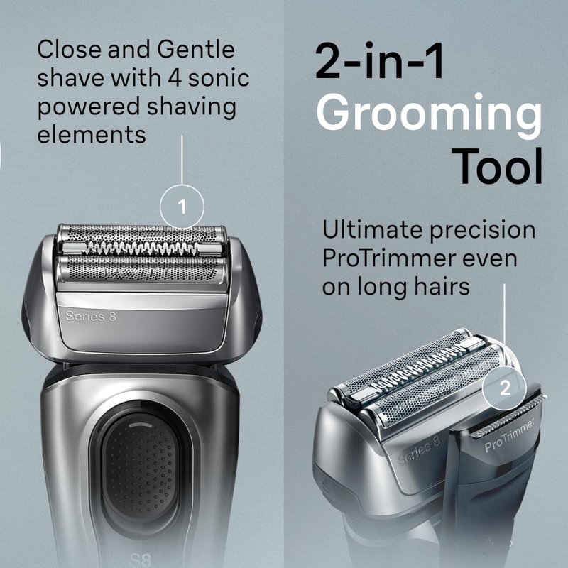 BRAUN SERIES 8 ELECTRIC RAZOR 8517S - 4 1 SHAVING ELEMENTS, PRECISION TRIMMER, WET DRY