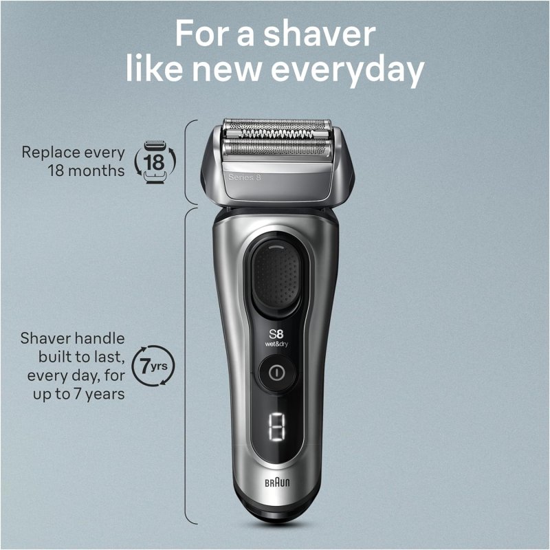BRAUN SERIES 8 ELECTRIC RAZOR 8517S - 4 1 SHAVING ELEMENTS, PRECISION TRIMMER, WET DRY