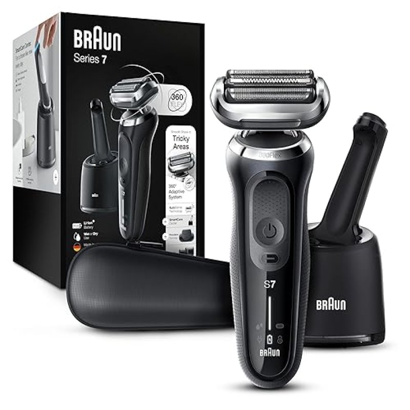 BRAUN SERIES 7 7075CC ELECTRIC FOIL SHAVER FOR MEN - WET DRY, RECHARGEABLE, CORDLESS, BLACK