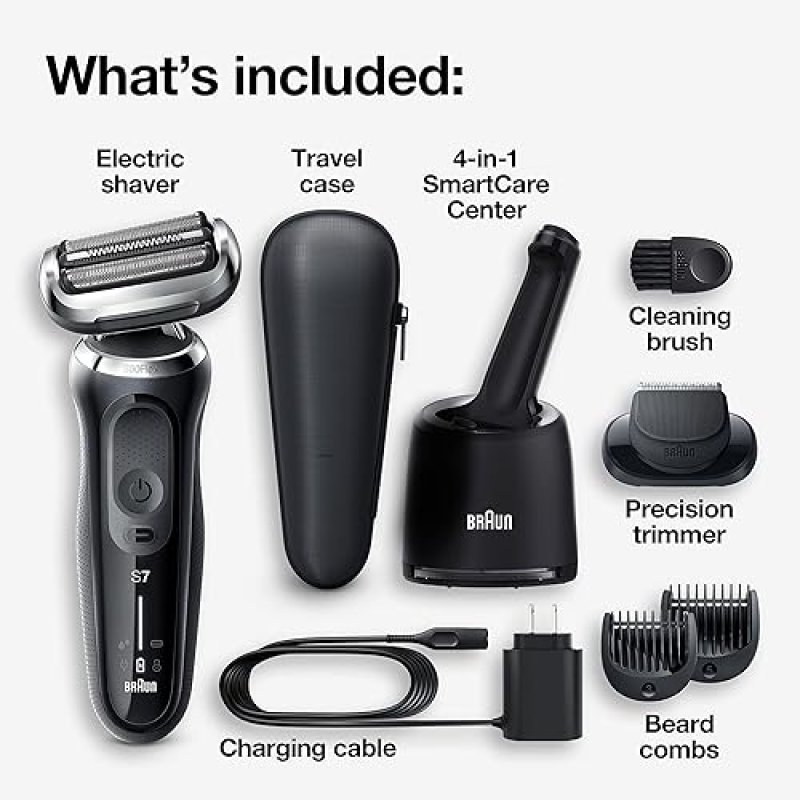 BRAUN SERIES 7 7075CC ELECTRIC FOIL SHAVER FOR MEN - WET DRY, RECHARGEABLE, CORDLESS, BLACK