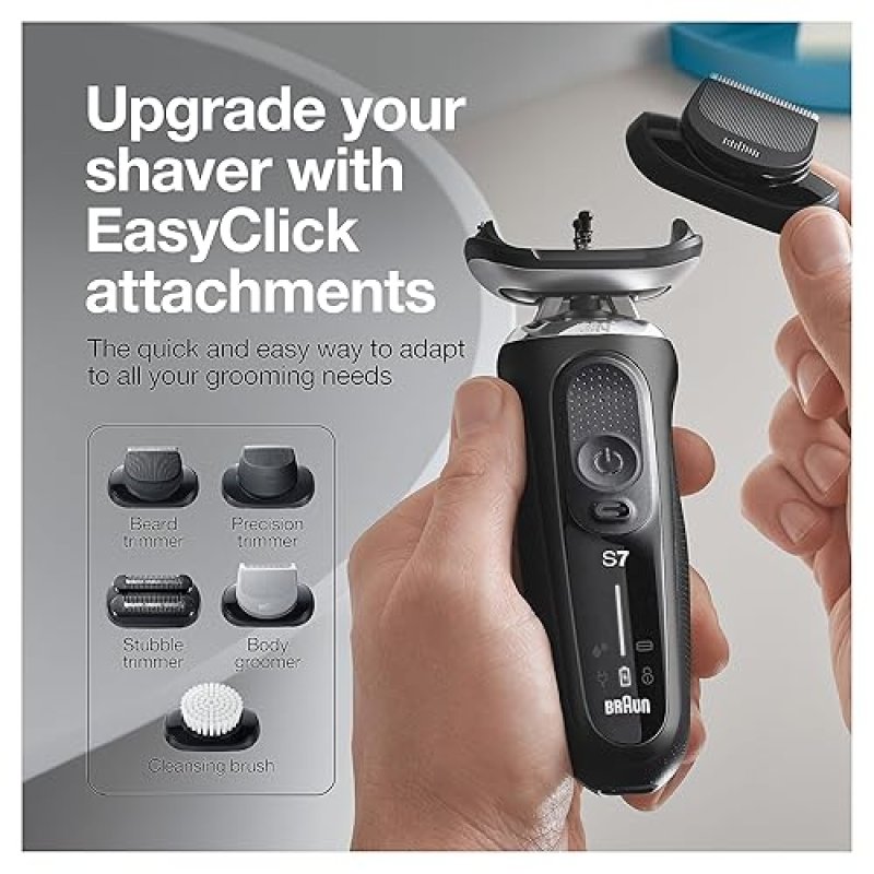 BRAUN SERIES 7 7075CC ELECTRIC FOIL SHAVER FOR MEN - WET DRY, RECHARGEABLE, CORDLESS, BLACK