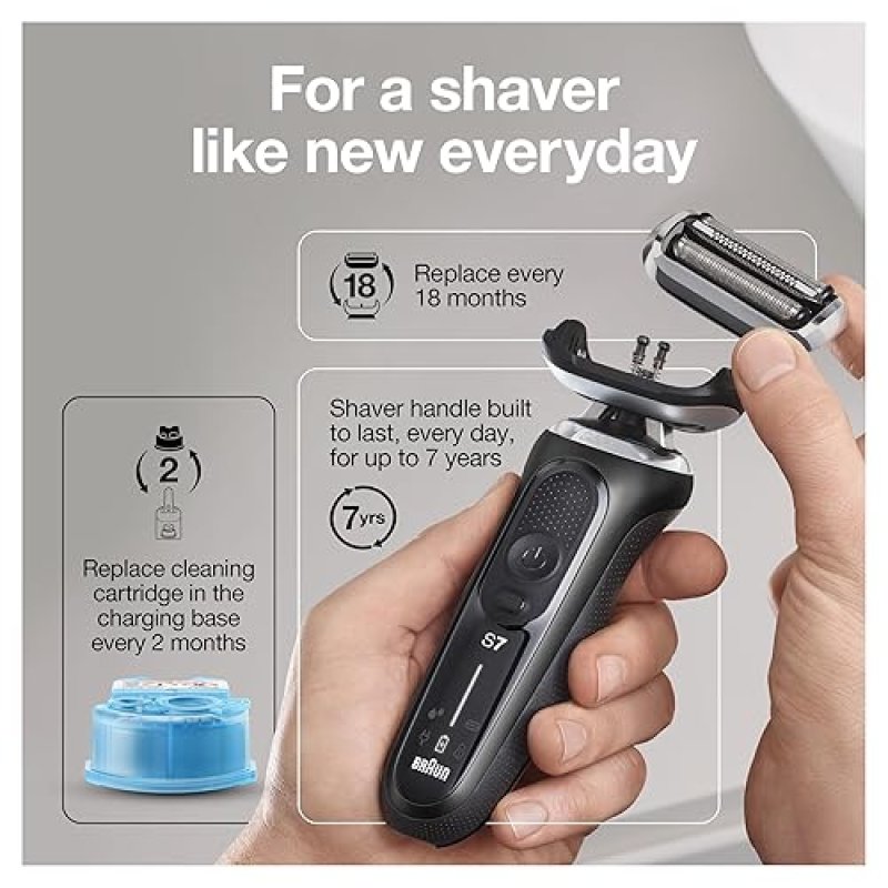BRAUN SERIES 7 7075CC ELECTRIC FOIL SHAVER FOR MEN - WET DRY, RECHARGEABLE, CORDLESS, BLACK