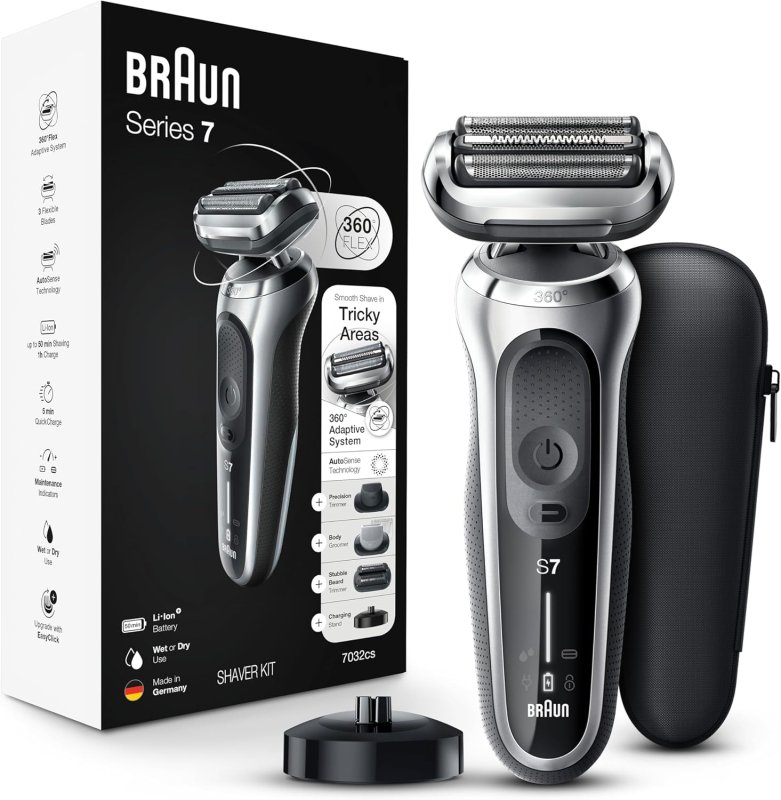 BRAUN SERIES 7 7032CS ELECTRIC RAZOR FOR MEN - WET DRY, CORDLESS FOIL SHAVER WITH TRIMMER