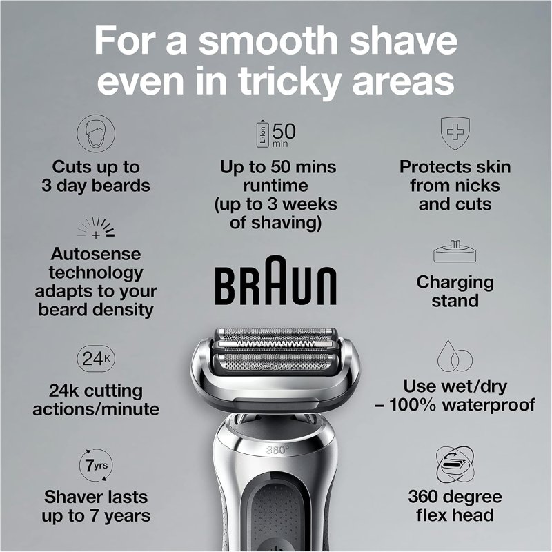 BRAUN SERIES 7 7032CS ELECTRIC RAZOR FOR MEN - WET DRY, CORDLESS FOIL SHAVER WITH TRIMMER