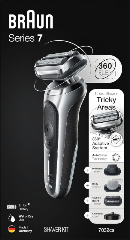 BRAUN SERIES 7 7032CS ELECTRIC RAZOR FOR MEN - WET DRY, CORDLESS FOIL SHAVER WITH TRIMMER