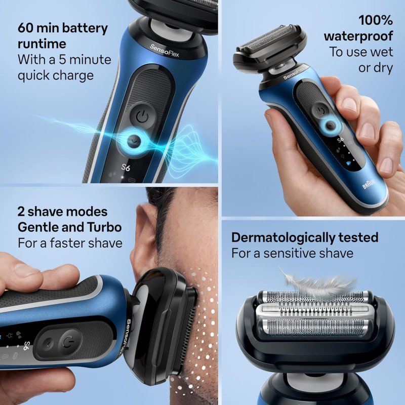 BRAUN SERIES 6 6172CC ELECTRIC SHAVER FOR MEN WET DRY WITH PRECISION TRIMMER SMARTCARE
