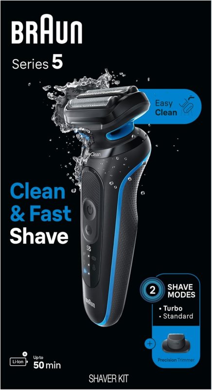 BRAUN SERIES 5 5118S ELECTRIC SHAVER FOR MEN WATERPROOF, WET DRY, TURBO MODE, 50 MIN RUNTIME