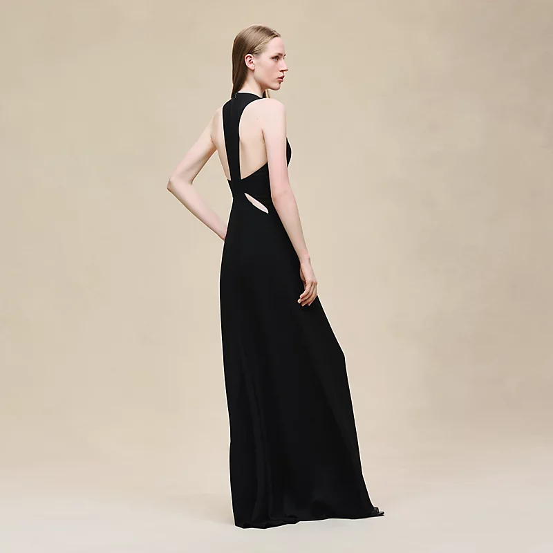HERMES RUFFLED LONG DRESS NOIR